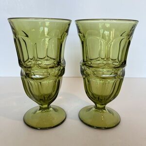 Set of Two Fostoria Argus Green Glass Goblets